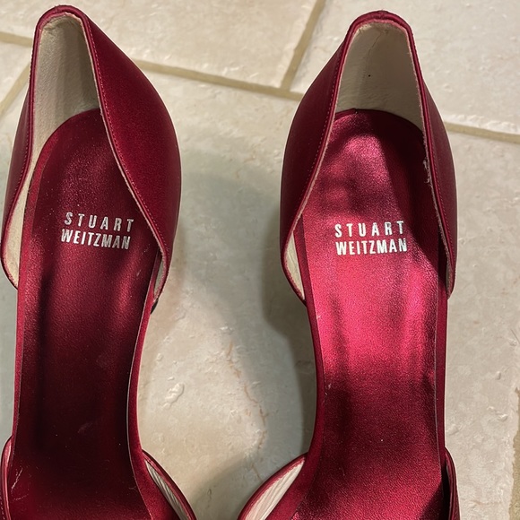 Stuart Weitzman ruby red satin heels - Picture 3 of 6